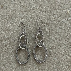 Silver Crystal Loop Drop Earrings - Women Jewelry